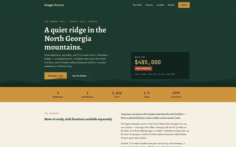 Screenshot of the cougarretreat.com homepage