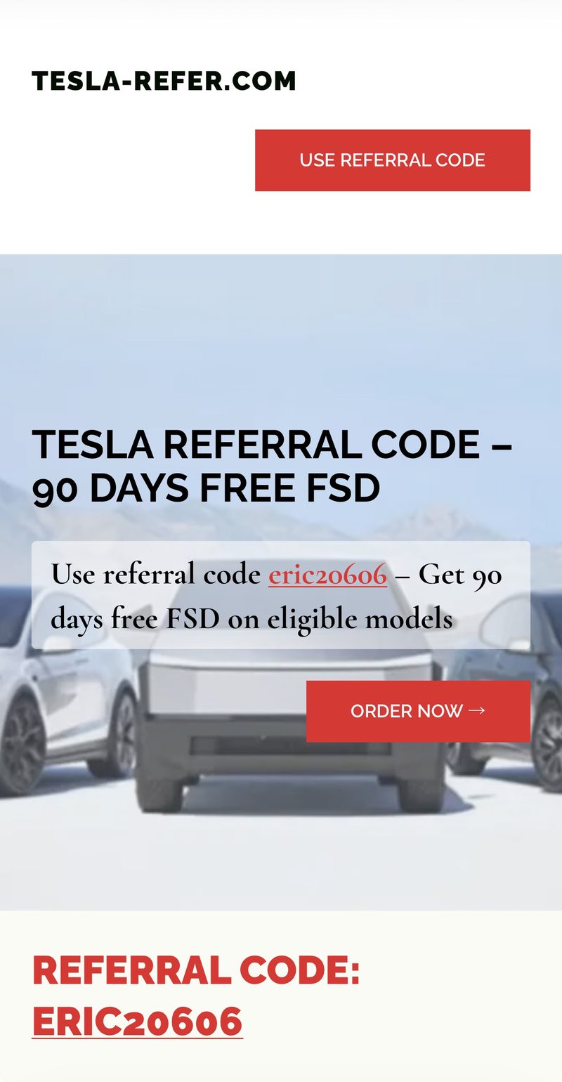 Screenshot of the tesla-refer.com homepage